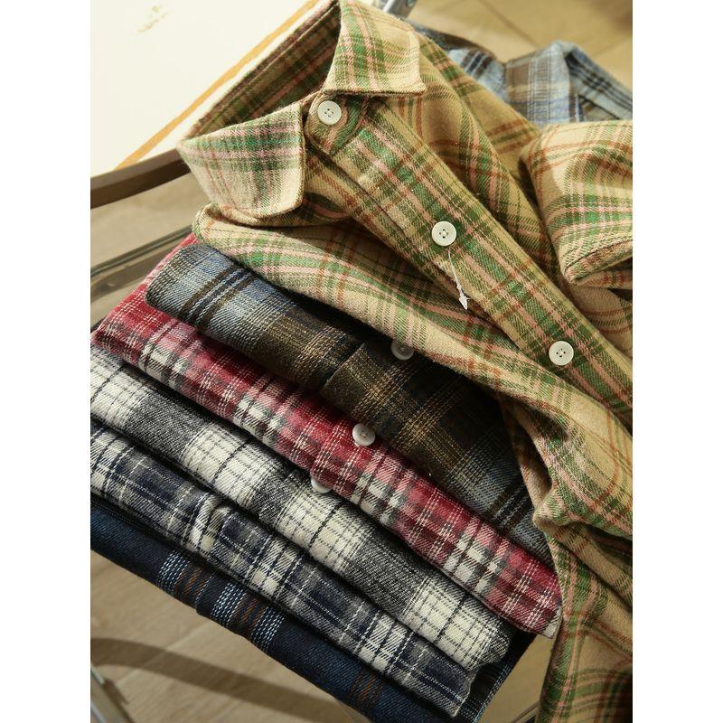 Japan fashion Order! Soft Glutinous Color Grid Sanding! Four Seasons Men Lapel Loose Casual Long sleeve Shirts Top Outerwear