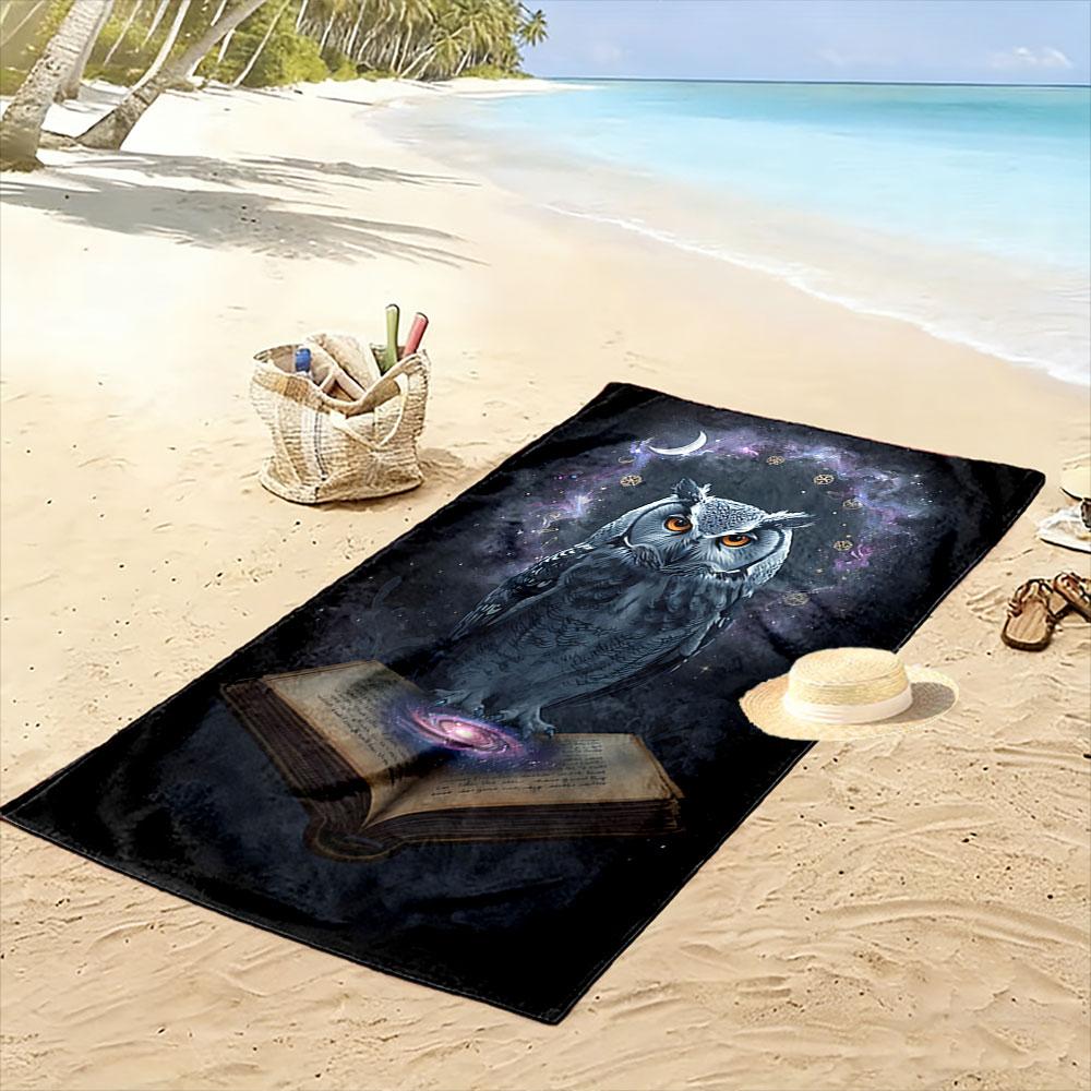 Mystical owl and cosmos Print beach towel, quick drying, suitable for travel, outdoor sports, jogging, the beach and swimming, gift