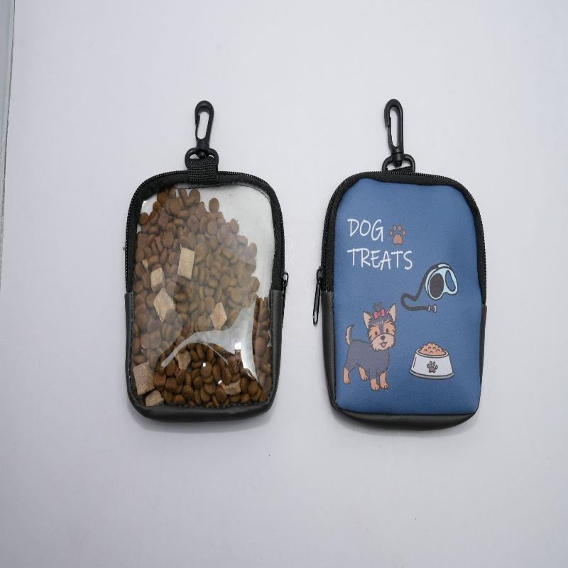 Cute Cartoon Print Dog Treat Pouch With Zipper Closure & Small Keychain, Ideal For Dog Training Walking Outdoor Use