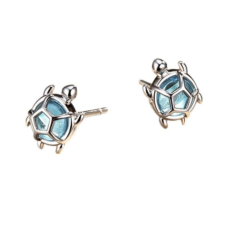 Ozean-Thema Niedliche Verspielte Schildkröte Zarter Diamantbesetzter 925er Sterlingsilber Schmuck Persönlichkeit Tier Ohrstecker 3156
