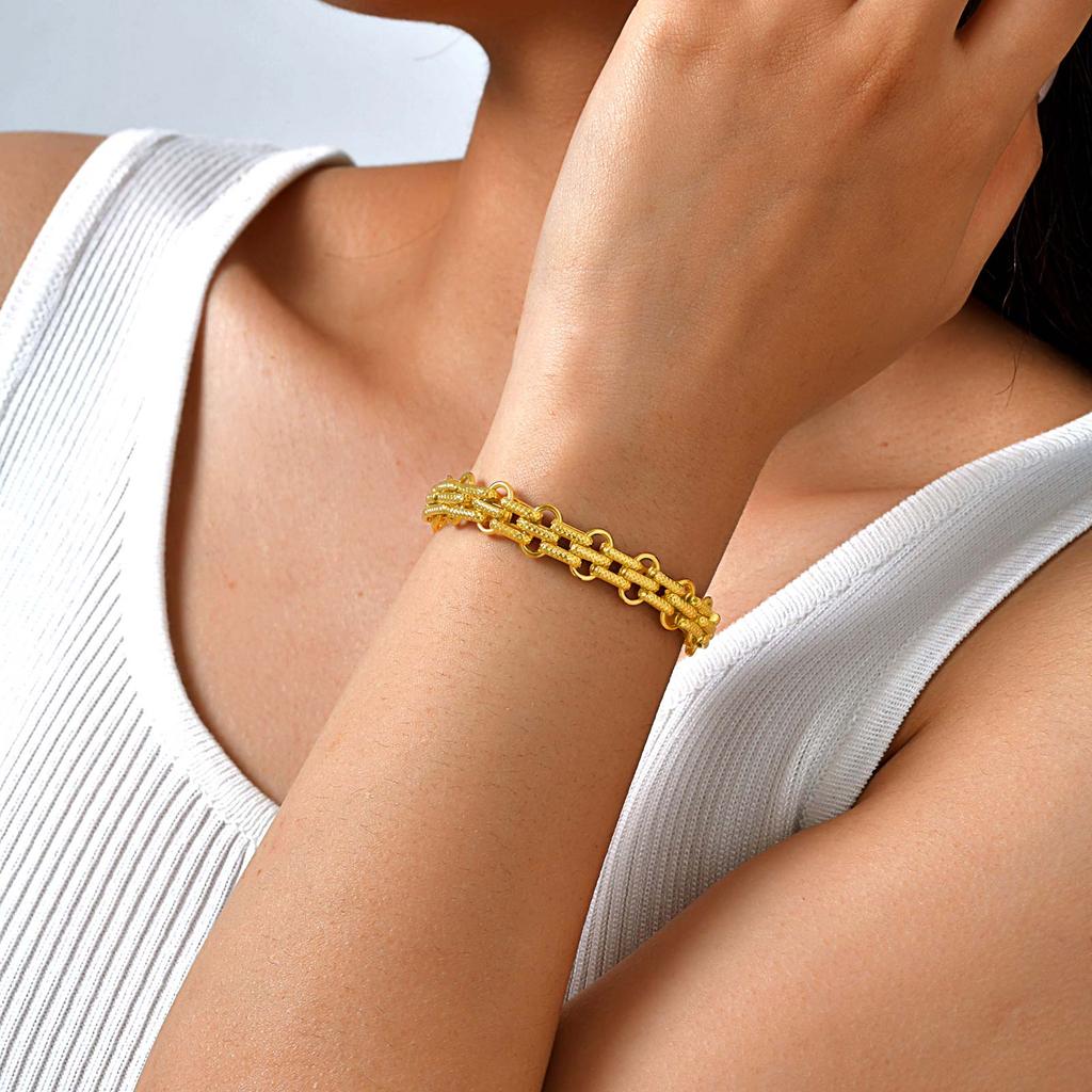 Stainless Steel Multiple Chunky Thick Chain Bracelet for Women Gold Plated Twist Irregular Geometric Bracelets Jewelry Gift