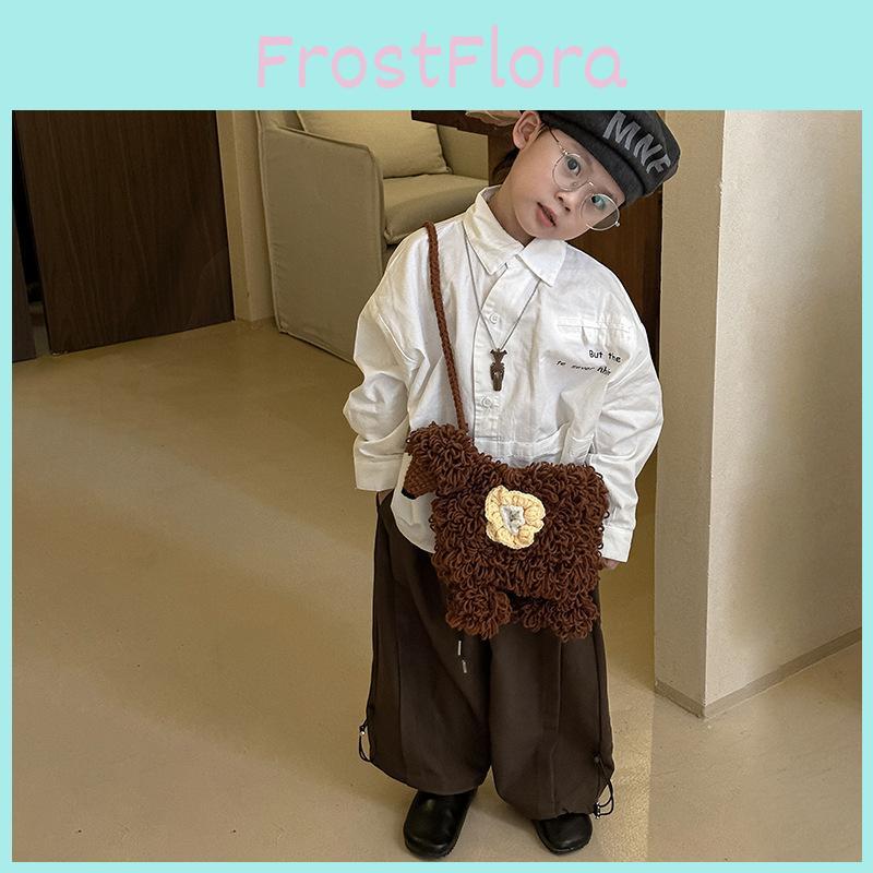 Adorable Handcrafted Winter Crochet Plush Poodle Dog Bag For Children In Brown Pink And White
