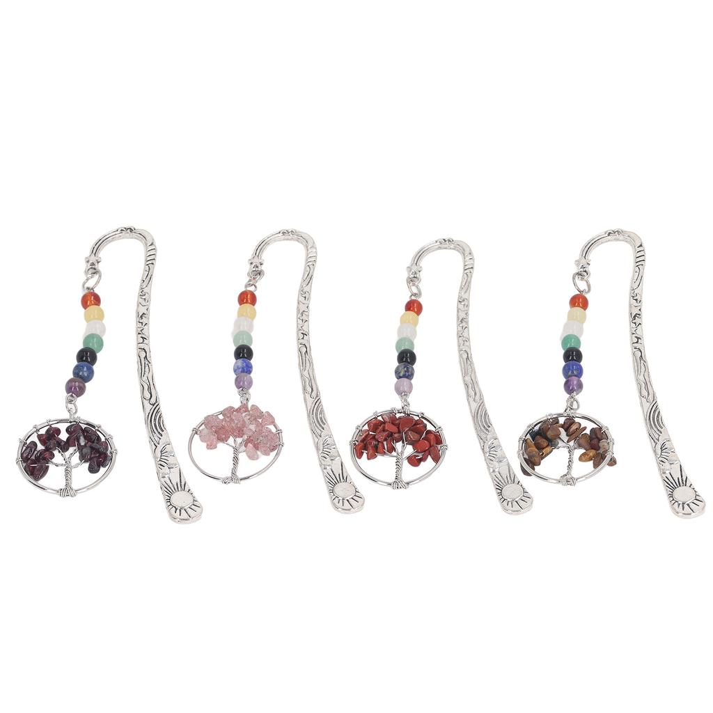 Stone Tree Bookmark Decorative Exquisite Healing 7 Chakra Metal Bookmark for Teacher Students Women