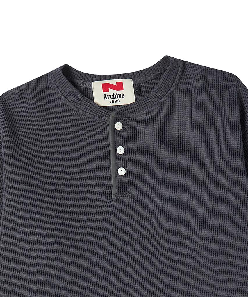 BEYOND CLOSET [Collection Line] Heavyweight Waffle Henley Neck T-Shirt Charcoal Gray