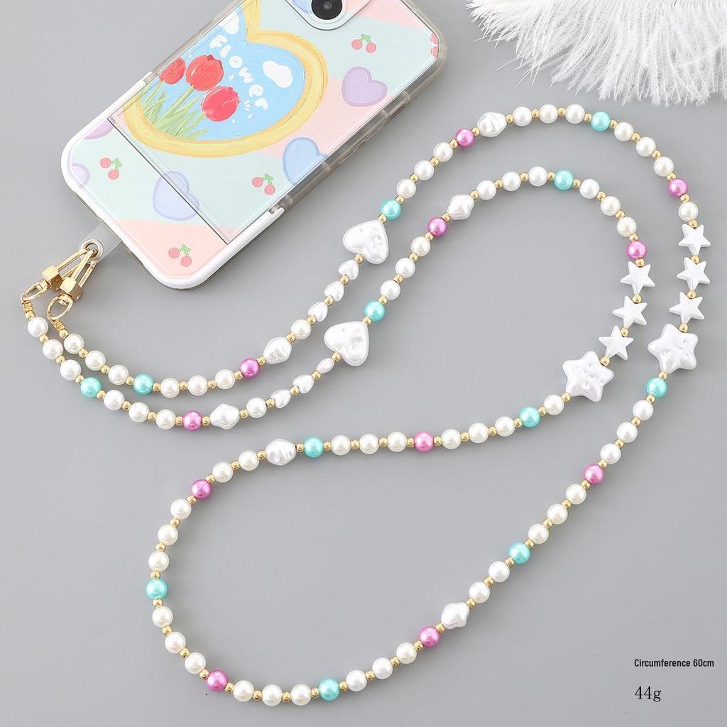 Handmade Pearl Crossbody Phone Case Lanyard with Beaded Charm