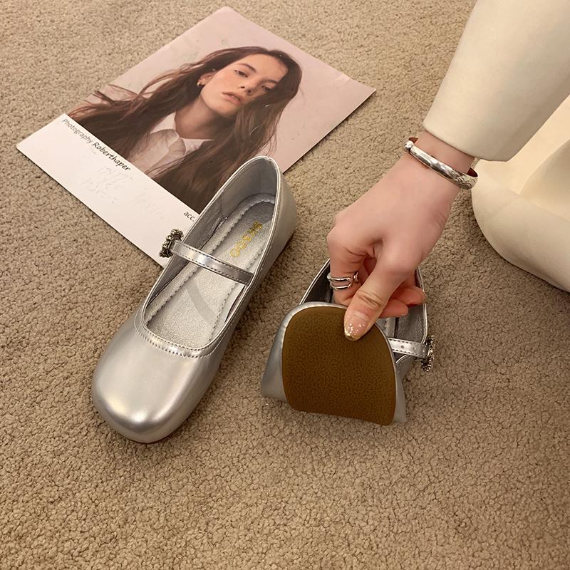 

Весна Осень Женские Туфли Мэри Джейн Женская Обувь Модные Мелкие Туфли с Пряжкой Женский Комфорт Квадратный Носок Балетки Стразы 35 серебряный