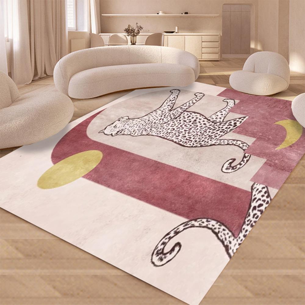 Leopard Print Light Luxury Rug for Living Room Deco Flannel Carpet Ins Style Large Area Floor Mat Bedroom Bedside Soft Floor Mat