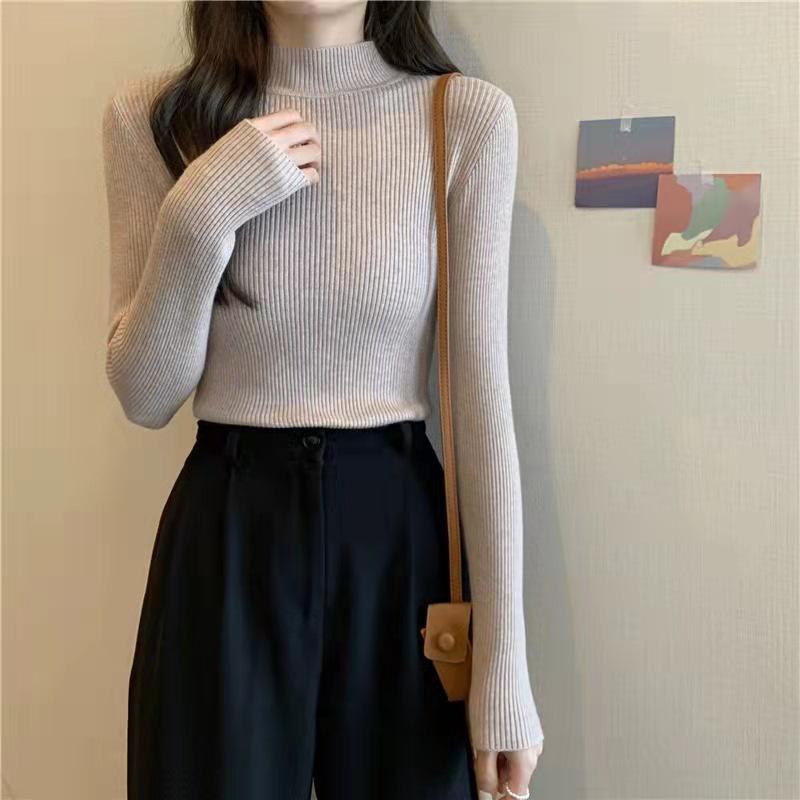 Women's 2026 Autumn Knit Long Sleeve Half-High Neck Sweater - Stylish Niche Base Layer Top