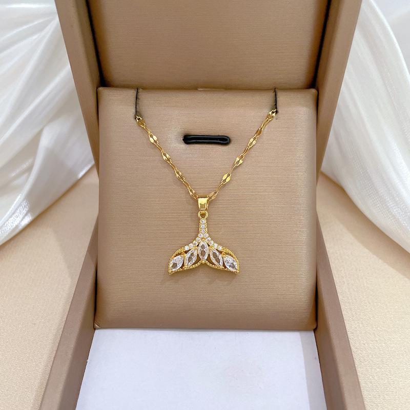 Empty Zircon Fish Tail Light Luxury Temperament Gorgeous Full Diamond Necklace Female Versatile Collarbone Chain Titanium Steel Chain