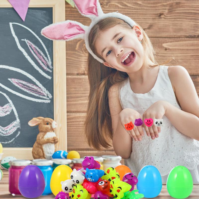 28 Pack Easter Egg LED Jelly Light Up Rings Birthday Party Favors for Kids Prizes Flashing Toys Boys