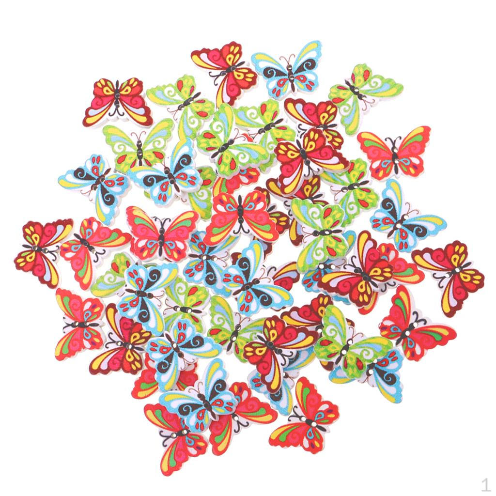

100 Pieces Colorful Butterfly Wooden Buttons 2 Holes Wood Button Sewing