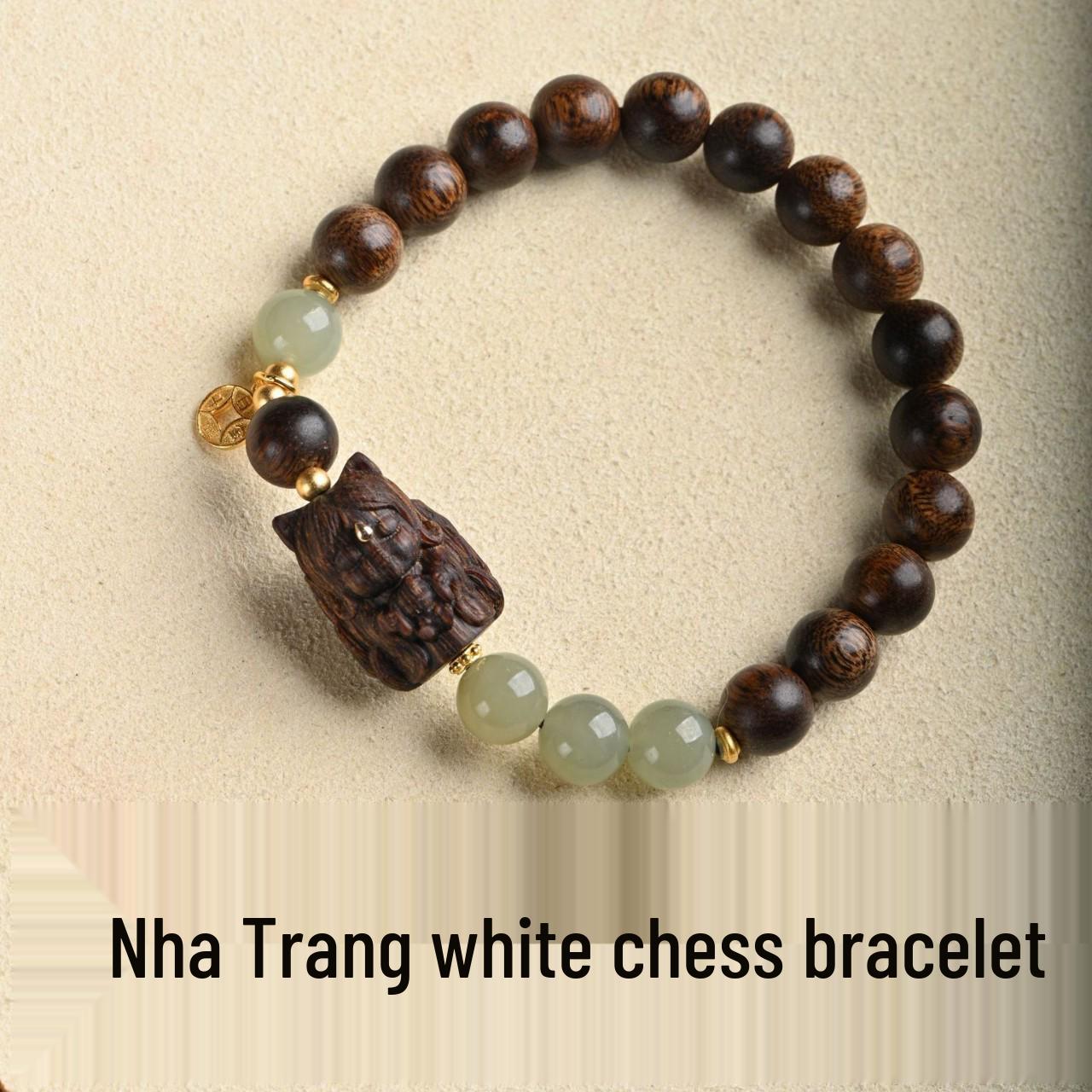 Nha Trang Agarwood Bracelet with White Chess & Phoenix Design 8mm
