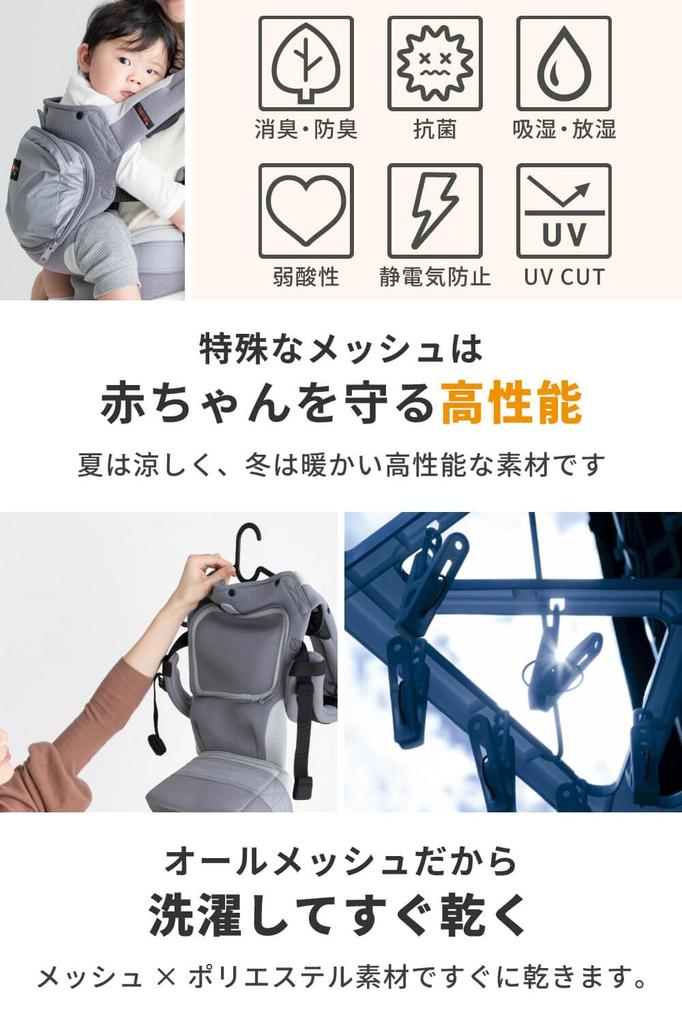 Napnap Baby Baby All Heat Baby Baby Heatstroke BASIC Mesh Cool Gray Carrier, Carrier, Mesh, Protection, Cool, Carrier, Carrier, Piggyback, Prevention,