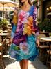 Spring Autumn Women Dress Casual Long Sleeve O-neck 3D Print Loose A-Line Dress Oversized Home Wear Robe