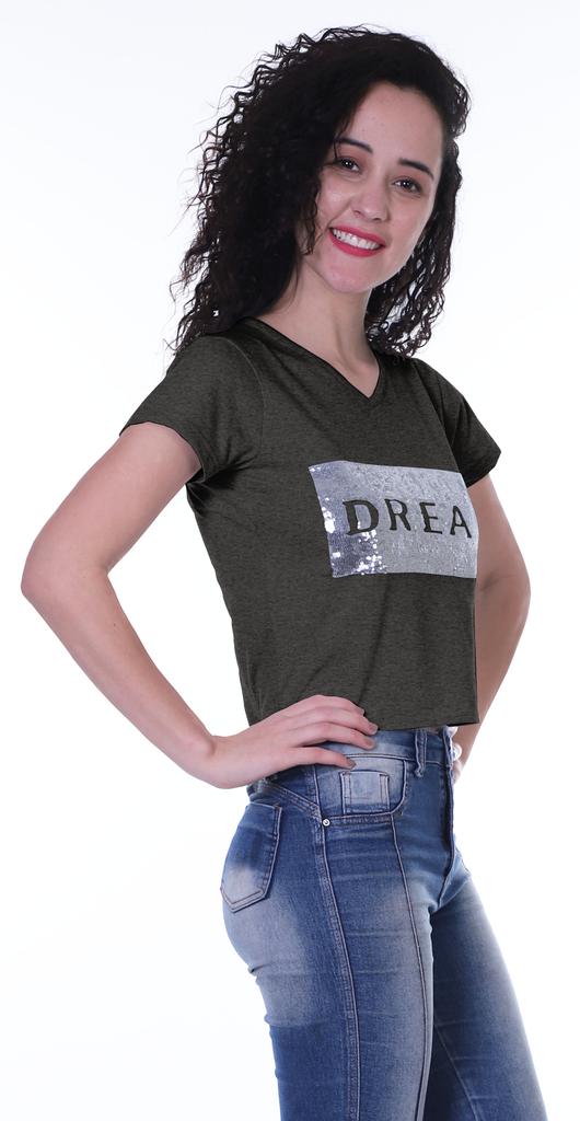 Moomaya Womens Short Sleeves V Neck Tshirt Top w  Sequin Patch ShortTee Summer