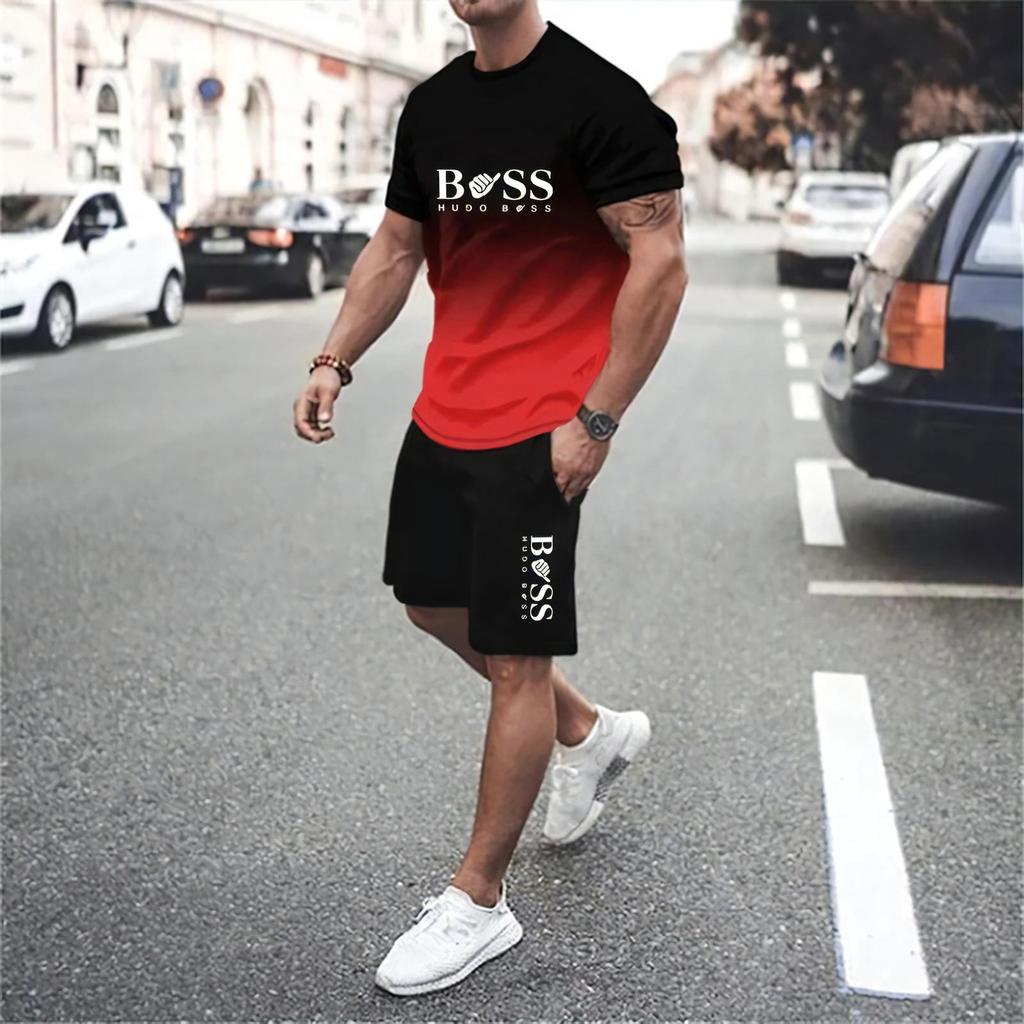 New Arrivals Summer Boss 3D Graphic Men's 2-piece Sets Casual Crewneck Short Sleeve T-shirts Shorts Streetwear