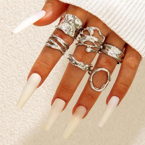 Design Geometric Baroque Pearl Ring Alloy Flower Dripping Branch Ring Set