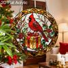 Acrylic Christmas Red Cardinal with Gift Box Suncatcher Stained Glass Effect Window Hanging Ornament Holiday Decor Gifts