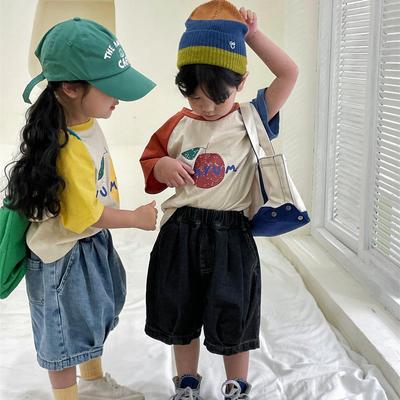 Jiaye Kids' Summer 2025 Raglan Sleeve T-shirt - Boys & Girls Fruit Cartoon Print