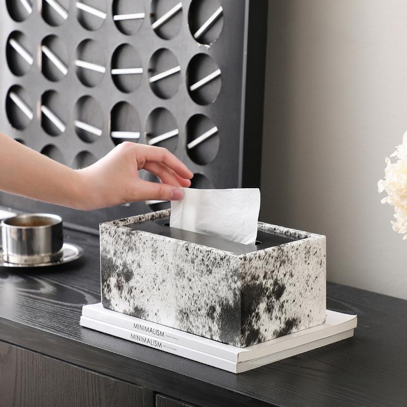 Leather Tissue Box Rectangular Irregular Patterns Desktop Storage Box Napkin Holder Paper Towel Holder Home Decoraction