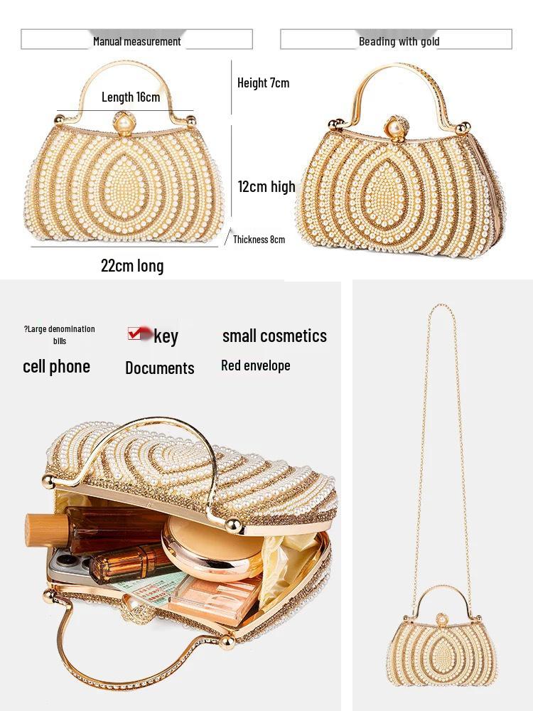 European & American Women's Pearl and Rhinestone Clutch Handbag Wallet Crossbody Bag