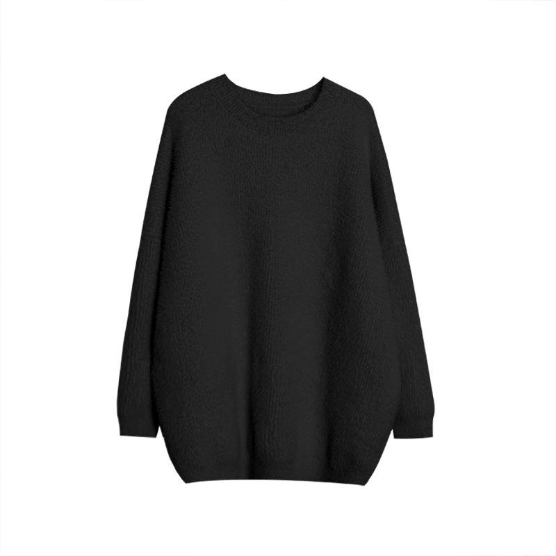 European and American popular imitation mink sweater women's autumn and winter soft waxy loose lazy wind long-sleeved top crew neck knitted sweater