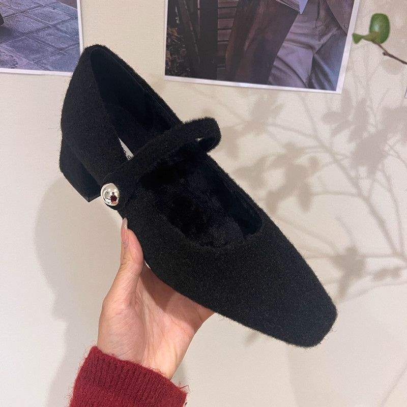 

Французские туфли Мэри Джейн женские осенне-зимние с юбками туфли Мао Мао 2025 корейская версия темперамент бархатные теплые на толстом каблуке 40 чёрный