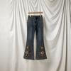 Womens High-Waisted Embroidered Butterfly Rhinestone Denim Pants Vintage Slim Fit Flared Jeans
