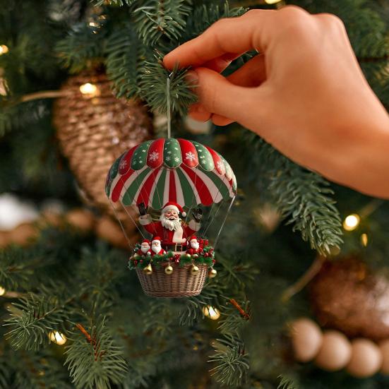 Vánoční dekorace horkovzdušného balónu Dřevěný 2D plochý Santa Claus v horkovzdušném balónu Přívěsek pro sváteční výlohu zeď domácí dekoraci