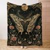 Celestial Moon Moth with Florals Print Flannel Blanket - Soft and Comfortable Throw for Bed Sofa Office or Camping