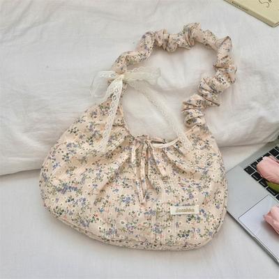 Niche Floral Pleated Shoulder Strap Bow Women's Commuter Tote Bag Underarm Bag Portable Shoulder Messenger Bag