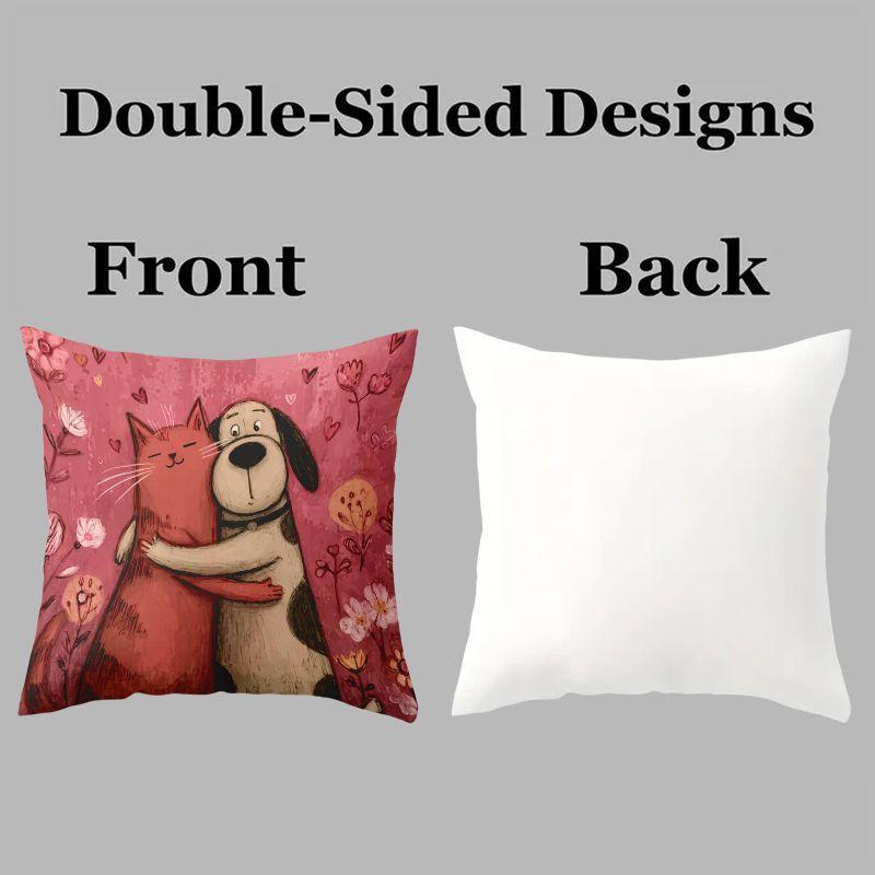 Pet-Loving Embrace Theme Digital Printing Pillow Cover Short Plush Suitable Living Rooms Bedrooms Sofas Throw Cushion Cover
