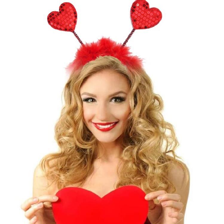 Sequins Hairband Valentine's Day Heart Headbands Red Heart Garland for Valentine