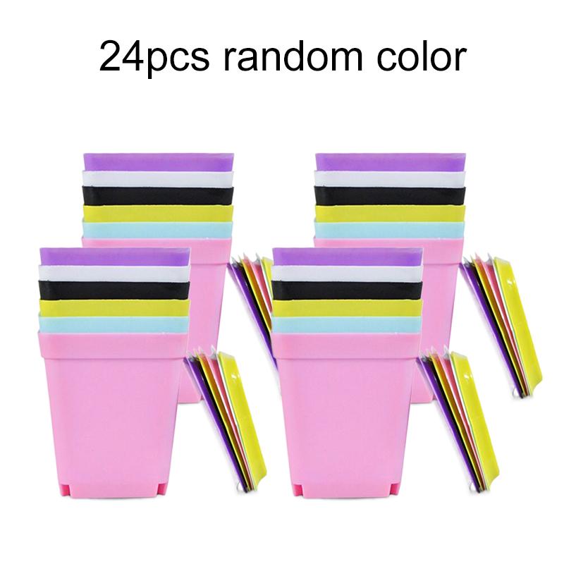 6/12/24pcs Mini Square Pot Flower Pot Succulent Pot Seven Colors Little Black Square Plastic Pot Seedling Tray Gardening TMZ