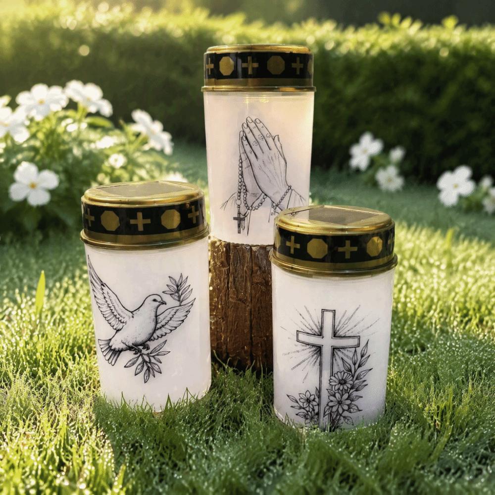 Solar Sensor Flameless Ceremony Grave Lantern Waterproof Candle Memorial Light Memorial Gift