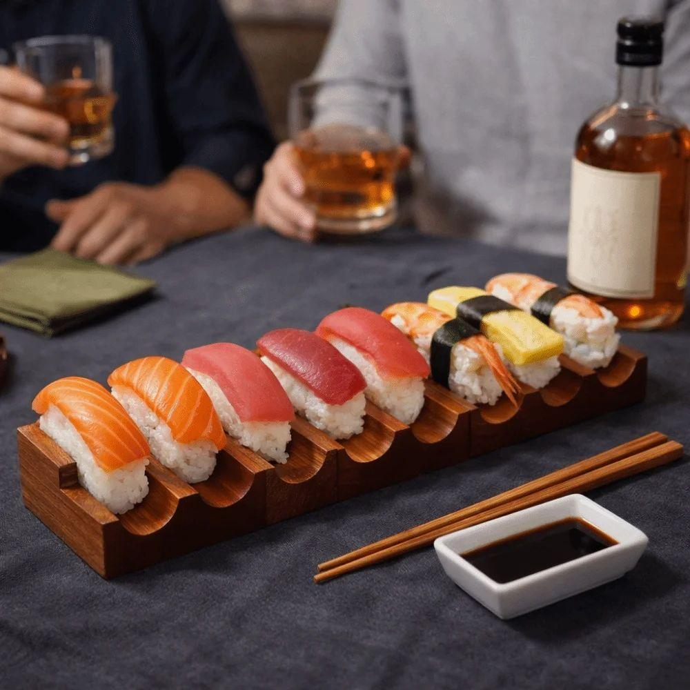 Japanese Style Walnut Sushi Rack Thickened Sushi Boat Creative Sushi Stand Dessert Display