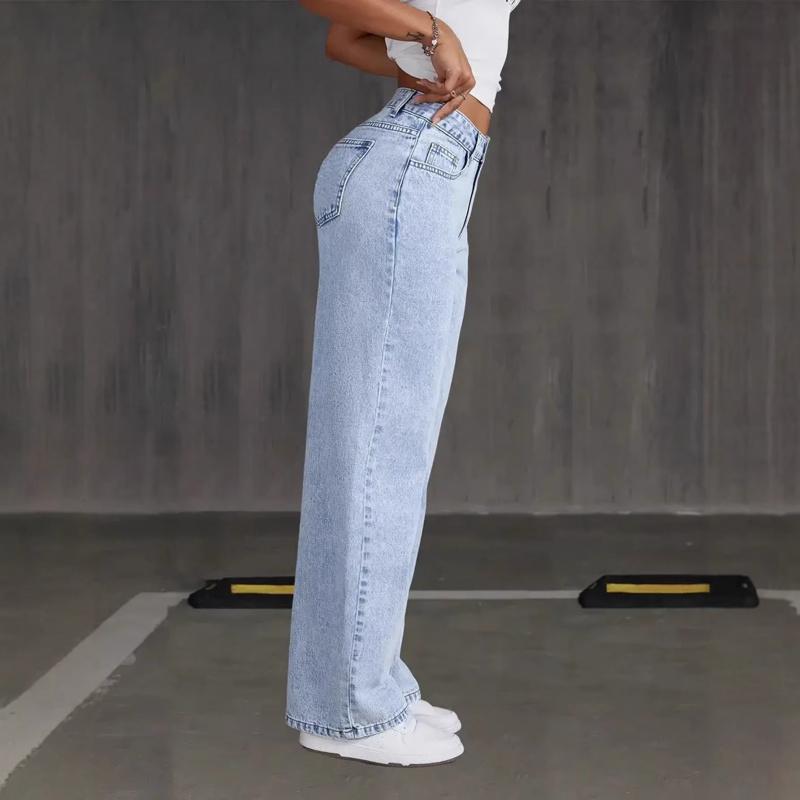 Pantaloni Casual da Donna 2026 a Vita Alta Gamba Dritta Monocolore Jeans Versatili
