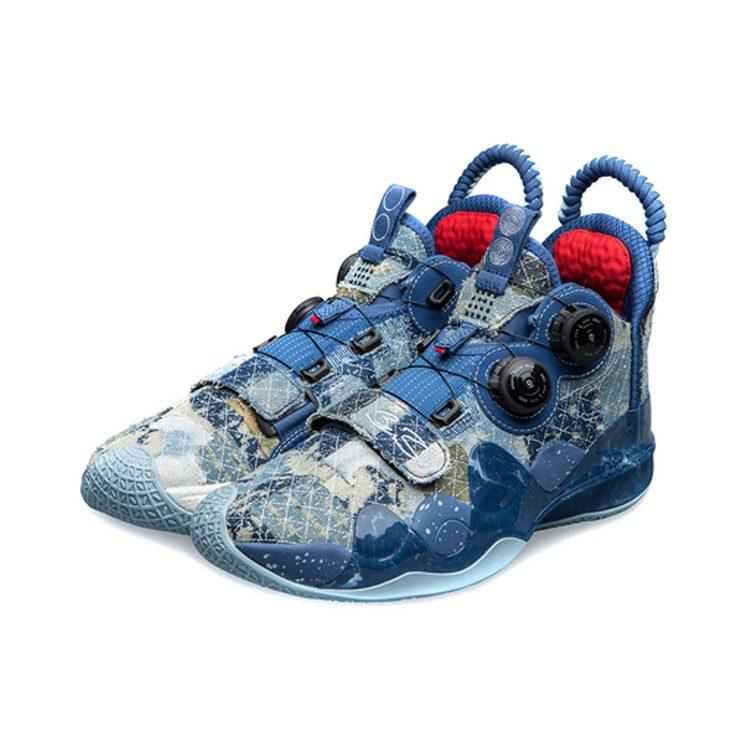Li Ning WOW 8 Moment Cushioning Slip Resistant Abrasion Resistant Mid top Performance Basketball Shoes Men's Black Blue ABEP001-6
