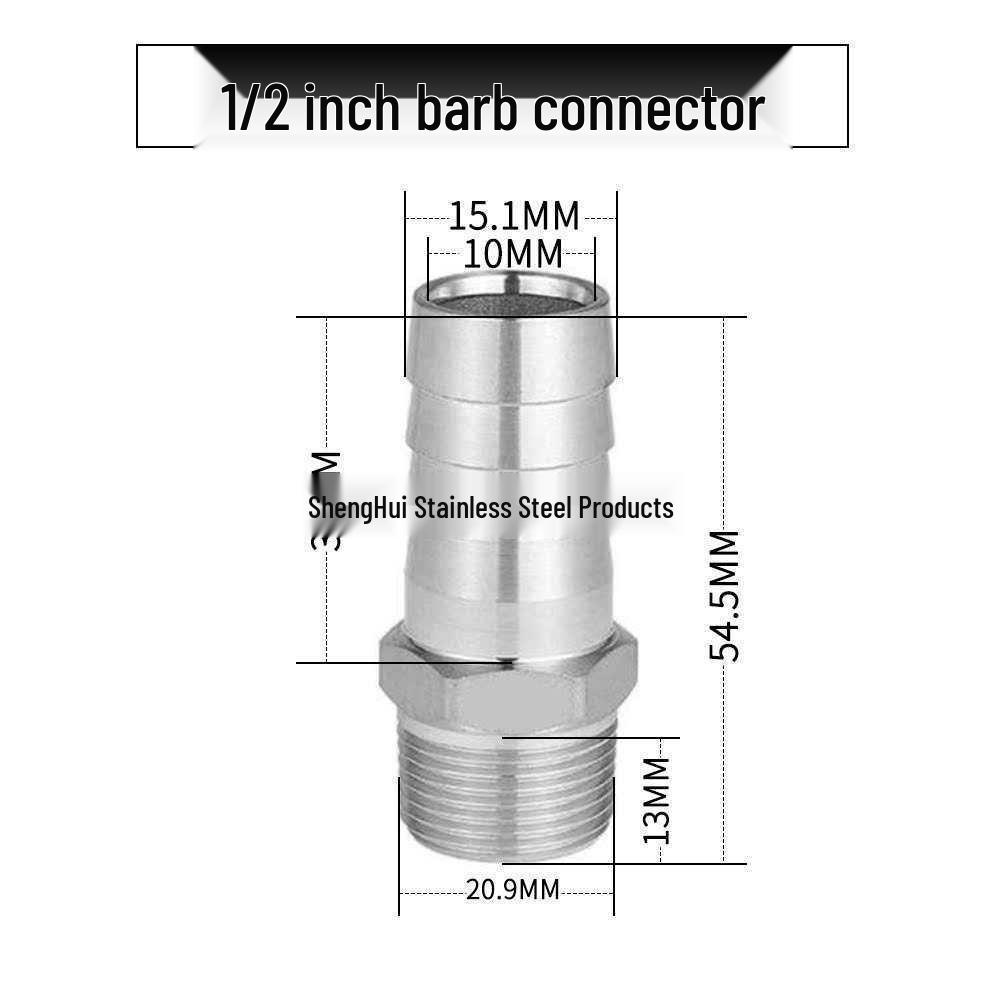 

316 Stainless Steel Barb Connector Set: 1-2 Inch Male Thread for Gas, Soft, Rubber, and Water Hose Connections