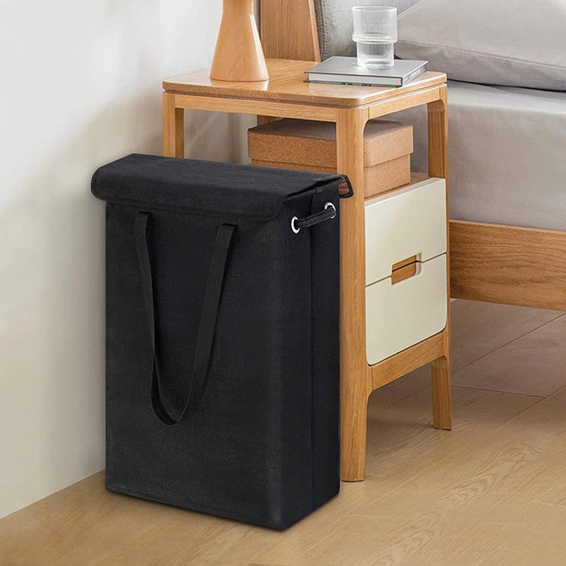 Double-Layer Narrow Strip Laundry Basket with Lid and Handle