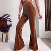 High-Waisted Corduroy Flare Pants - Casual Wide-Leg Long Trousers for Women (Autumn/Winter Collection)