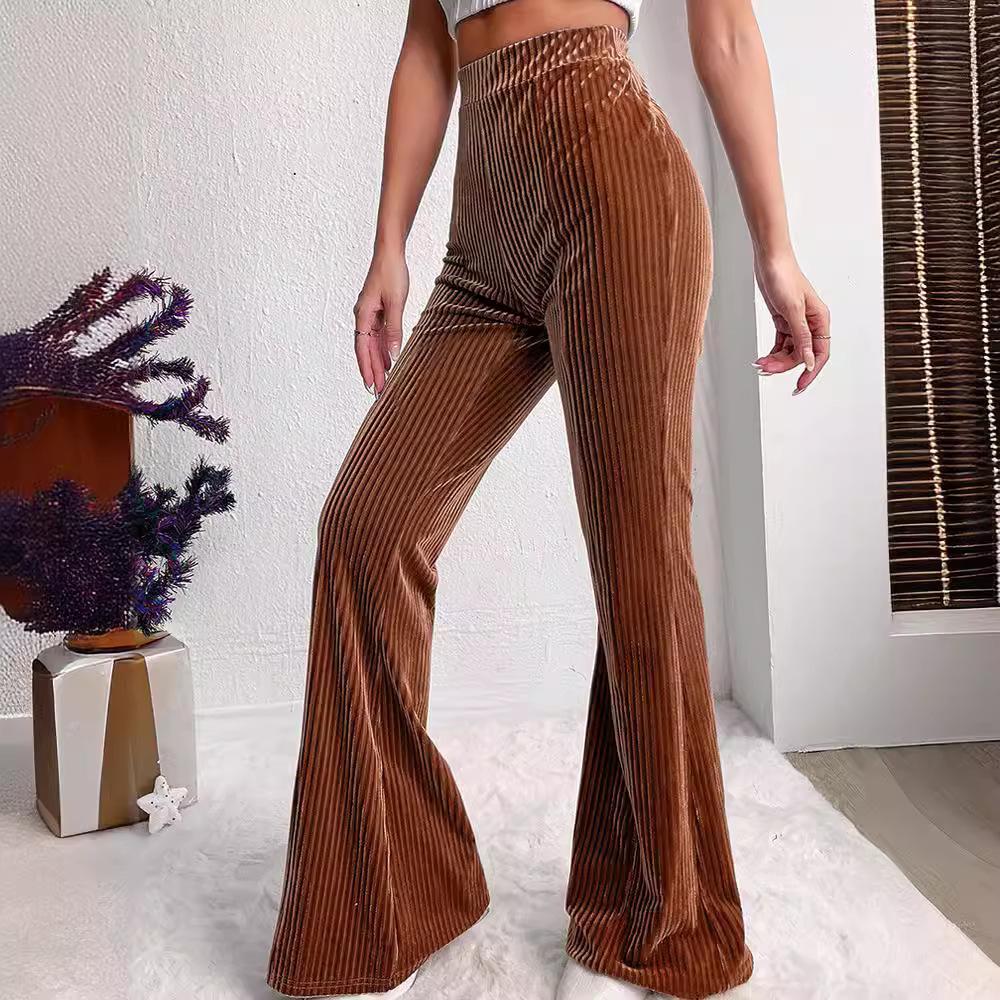 High-Waisted Corduroy Flare Pants - Casual Wide-Leg Long Trousers for Women (Autumn/Winter Collection)