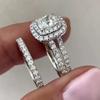 Huitan Trendy Women Wedding Rings Silver Color Sparkling Cubic Zirconia Temperament Elegant Bridal Marriage Engagement Jewelry