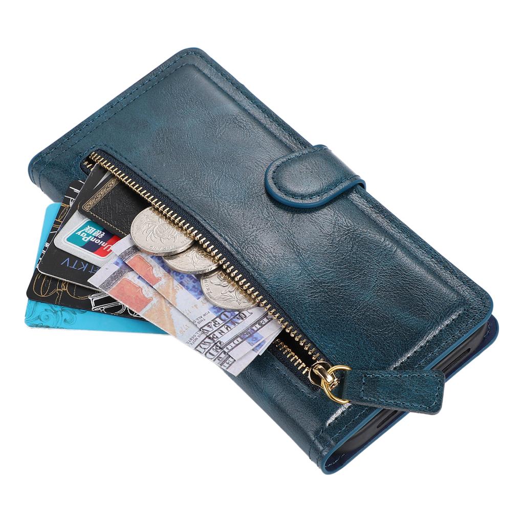 For iPhone 15 Pro Shockproof PU Leather Case Wallet Zipper Pocket Flip Stand Phone Cover