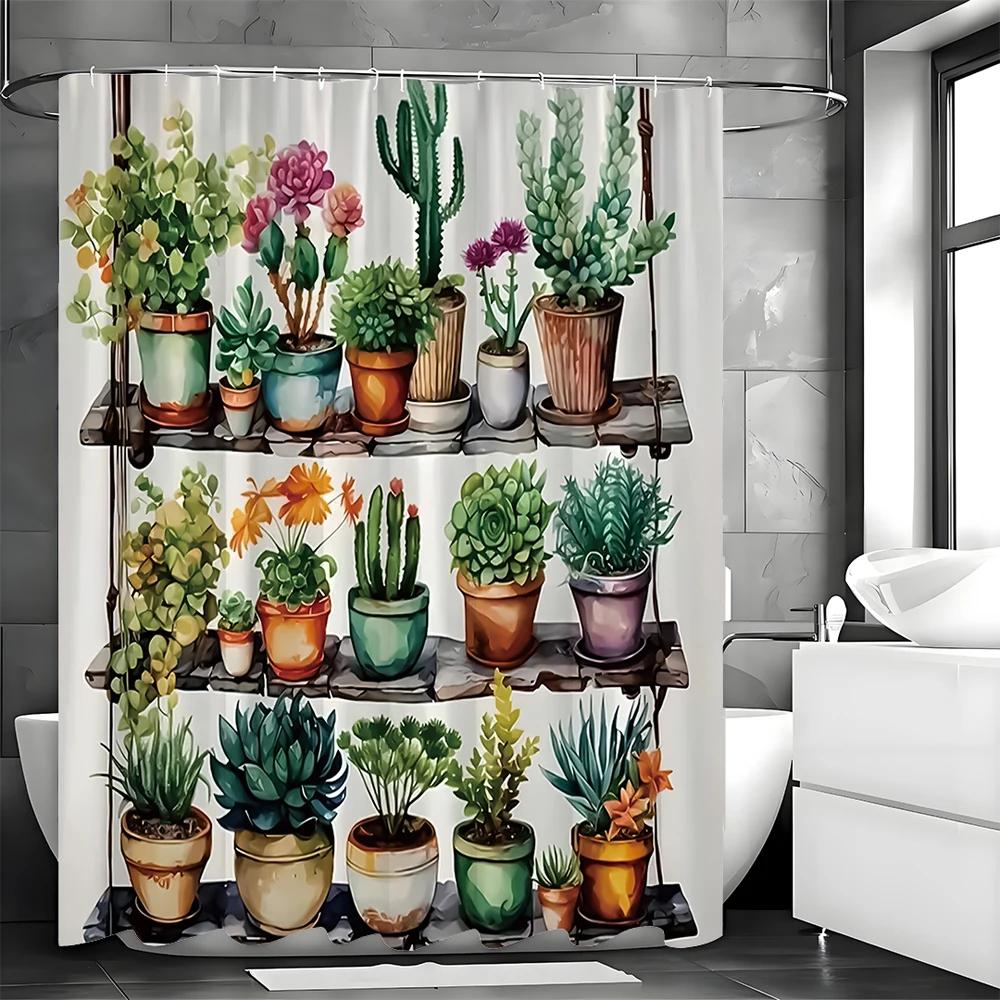 

Тропический кактус лист суккуленты теплица цветущие растения горшечные растения шторка для душа, декоративная шторка для душа для ванной комнаты, вода W90XH180cm