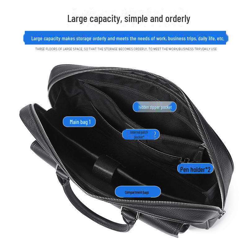 Men's Genuine Leather Water-Resistant Briefcase: High-End, Large-Capacity Commuter Bag