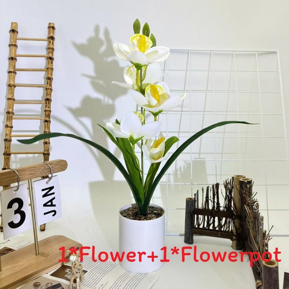 Cymbidium Rolfe Faberi Flusssteine Bonsai Simulierte Blume Topf Für Deko Hotel