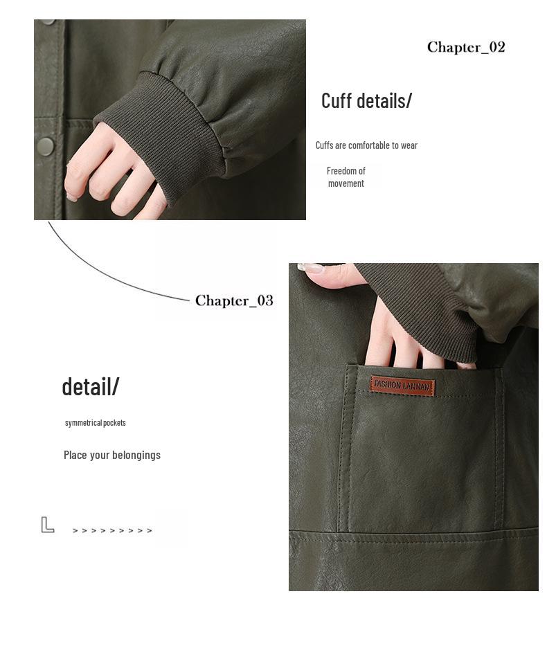 Midlife Chic Women's Petite PU Leather Jacket - High-End, Plus Size, Casual for Spring & Autumn