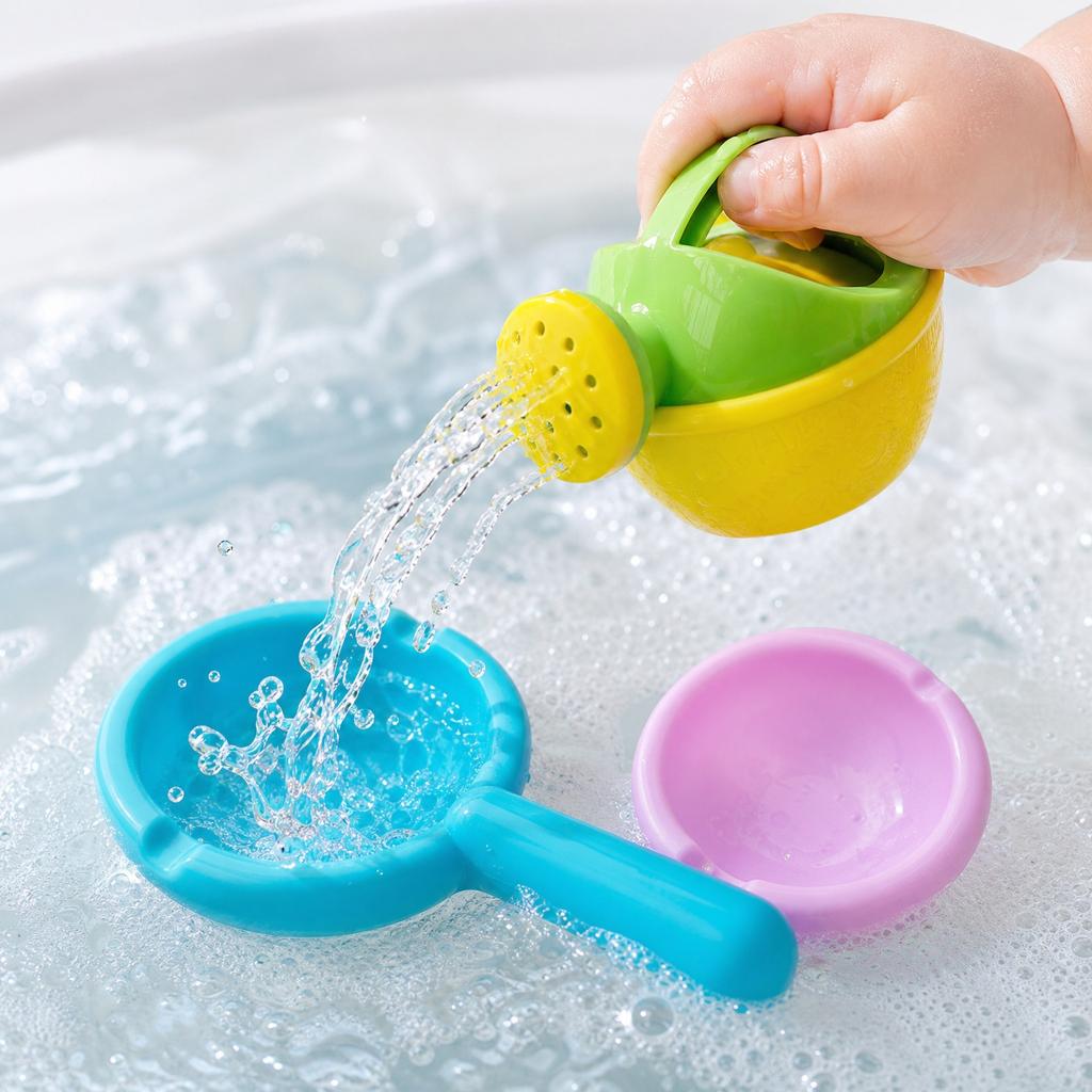Baby Bath Toys Watering Can Scoop and Spinner Set Safe Plastic Bathing Toys for Infant Toddler Water Play and Sensory Development