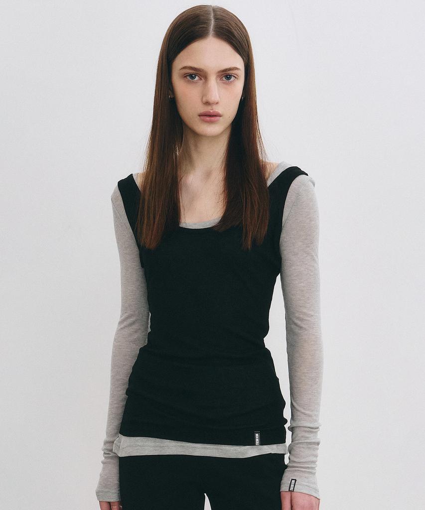 Nigaennikol Nicole Minimal Label Scoop Ls Top_Gray